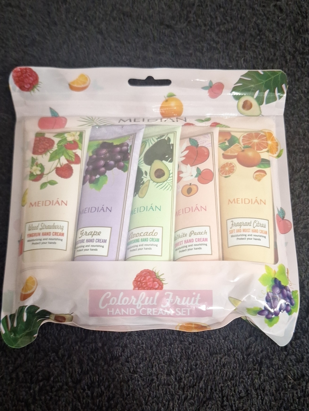 MEIDÍAN Colorful Fruit Hand Cream Set - 5 Tubes 30 Ml Ea - Grape Peach Citrus